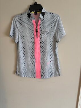 jamie sadock Gray Polo with Neon Pink Center Zip